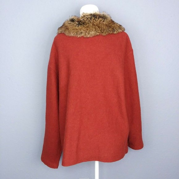 Evan-Picone Women's 100% Wool Faux Fur Collar Jacket Rust Red Button Plus 2X - Picture 6 of 11